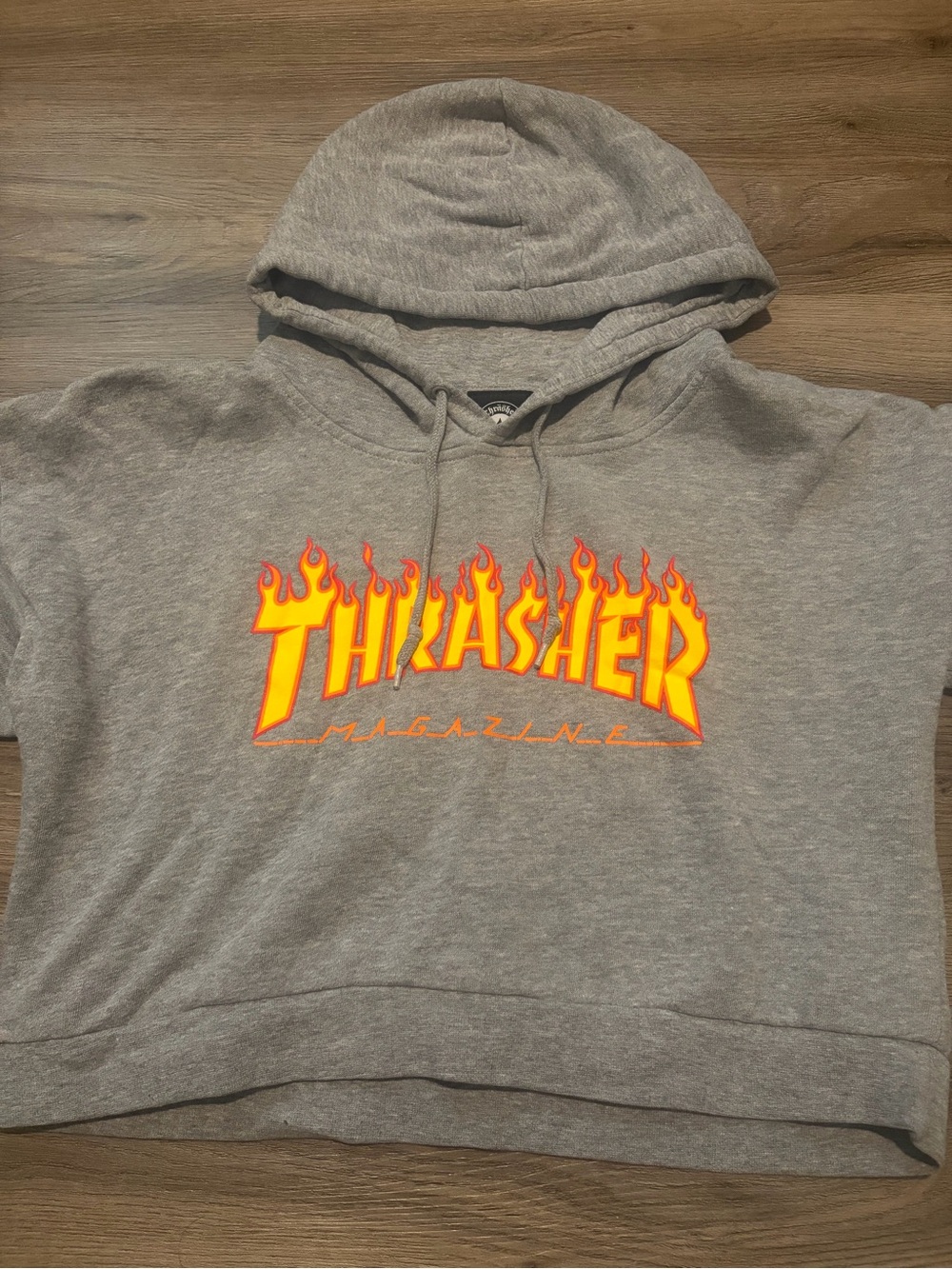 Thrasher Gray Hoodie with Orange-Yellow Flame Logo